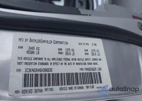 2006 Chrysler 300C from USA, damaged, VIN 2C3KA63HX6H396635